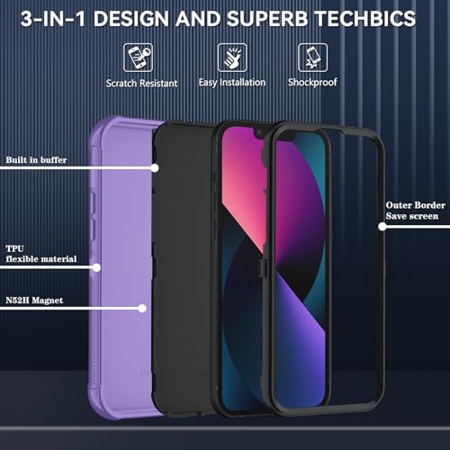 Image of SunStory Compatible with iPhone 12 Mini / 13 Mini Case with HD Screen Protector, 3-Layer Heavy Duty Full-Body Cover,3 in 1 Hybrid Protective Case for iPhone 12 Mini / 13 Mini 5.4 inch,Violet