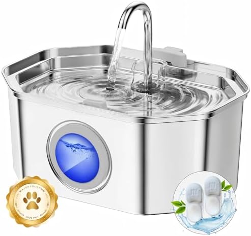 3.2L Fuente para Gatos Acero Inoxidable, Bebedero Gatos, Silencio...