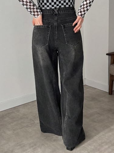 Image of KOTTY Wide Fit Denim Pants - Women's High Rise Wide Leg Comfort