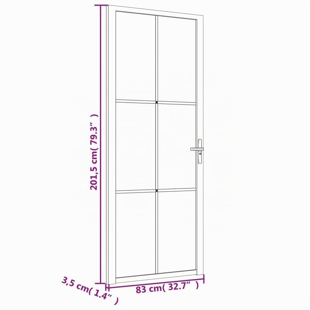 Porte Intérieure Vitrée en Verre Mat et Aluminium - 83x201,5 cm Blanc Pour Cuisine et Salle de Bain