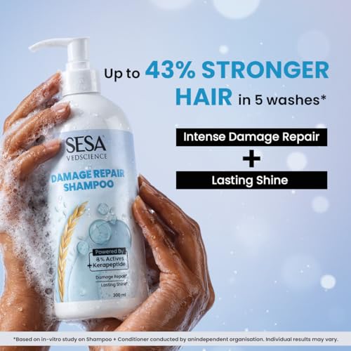 Image of Sesa Damage Repair Shampoo for Dry & Damaged Hair | Gentle Cleansing & Nourishing Care | HydraGloss Technology | Helps Make Hair Smooth & Shiny | 300 ml