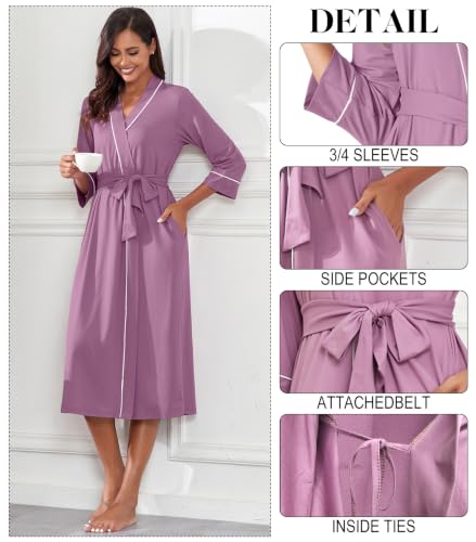 Image of PrinStory Womens Robe Long Knit Bathrobe Lightweight Soft Robes Ladies Bath Robe