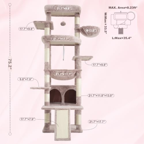 Image of Heybly Tall Cat Tree for Large Cat, 80-inch Multi-Level Cat Tower HCT038MU