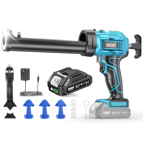 SEESII Electric Caulking Gun-Cordless Caulk Gun with 2000 mAh Battery 4 Speed Adjustable LED Light Electric Silicone Gun Compatible with Makita 18V Battery for 10oz/300ml Cartridges