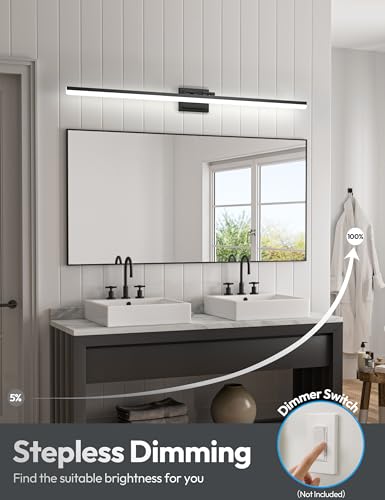 Image of VOLISUN Modern Bathroom Vanity Light 55 inch, 45W Dimmable 5CCT Led Bathroom Light Fixture Over Mirror, Black Bar Vanity Light for Bathrooms Mirror Cabinets Bedroom