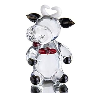 QFkris 2.5” Blown Glass Cow Figurine Collectibles Mini Handmade Black Art Glass Farm Animal DIY Craft Ornament Home Decor