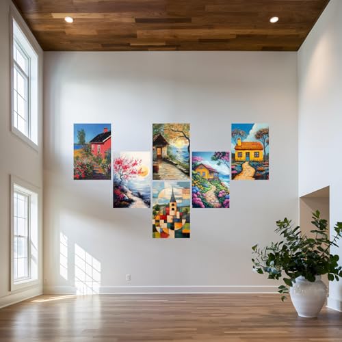 Image of SiddArtify Coastal Cottage Wall Art Poster Print Set - Scenic Landscape Art for Living Room Bedroom Office Decor - 8x12 Sticker Pack of 6