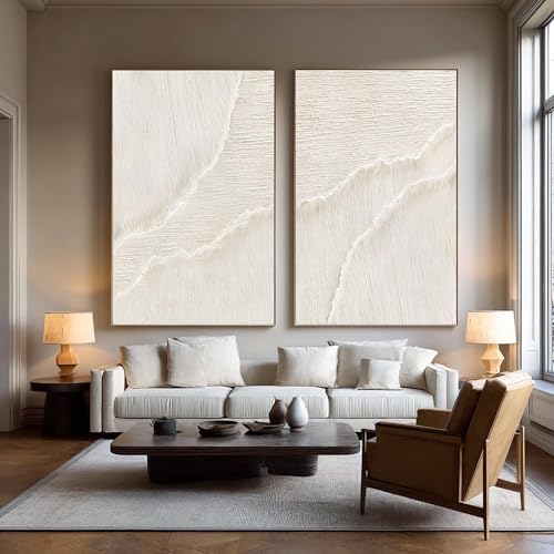 Peinture abstraite Wabi-Sabi sur toile blanche 30x40cm lot de 2 cadres