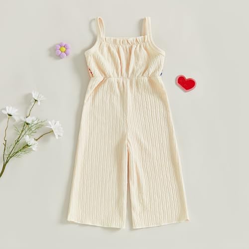 Emmababy Toddler Baby Girl Smocked Jumpsuit Wide Leg Romper Floral Flare Pants Sleeveless Strap Overalls Summer Playsuit3