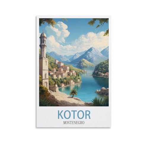 Kotor Monténégro – Affiches sur toile vintage de voyage, décoration d'intérieur, salle de bain, chambre à coucher, bureau, salon (20 x 30 cm)