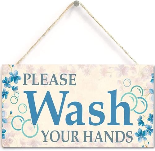 Rustic Wood Plaque Sign Blue Flower Bathroom Wood Signs Please Wash Your Hands Wooden Hanging Sign Plank Plaque Wall Art Decor Front Door Porch Bedroom Garden Bar Pub Bathroom Home Hotel 6x12 Inch