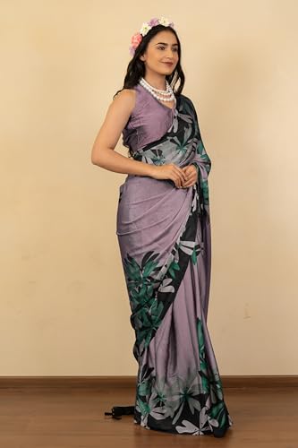 Image of MIRCHI FASHION Women Saree | Chiffon Rhinestone Embellished Floral Printed Office Sari with Blouse