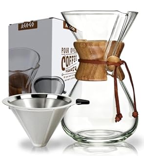 AGOGO Pour Over Coffee Maker Glass - Barista Kit with 304 Stainless Filter for Home, Office, Camping, Cafes - Easy Clean Coffee Dripper Set (Soft Towel&Brush) (1000ml Classic w/SS Filter)