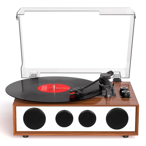 Tocadiscos de vinilo, tocadiscos Bluetooth con 4 altavoces integrados, tocadiscos de alta fidelidad para discos de vinilo con contrapeso ajustable, transmisión por correa, reproductor de música
