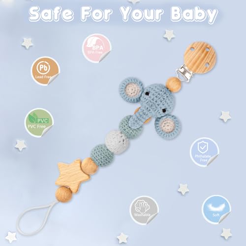Image of Pacifier Clip, Cute Animal Pacifier Holder Clip for Boys and Girls, Most Pacifiers, Baby Teethers, Baby Shower and Baby Essentials(Elephant)
