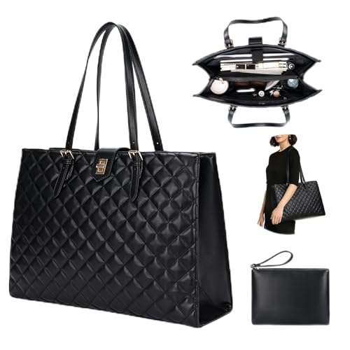 BAGOK Quilted Laptoptasche Damen aus PU Leder, Handtasche...