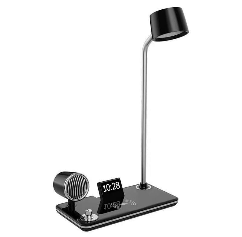 4 in 1 Desk Lamps for Home Office, Wireless Charger Small Desk Lamp with Bluetooth Speaker, Touch Lamps for nightstand, Reading Night Light with Alarm Clock,Dimmable,Side Table Lamp (Black)-image-41