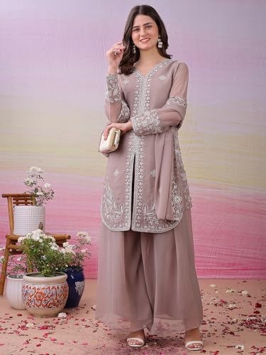 Image of Women's Embroidered Kurta Palazzo Set with Dupatta,Ethnic Suit, for Festive