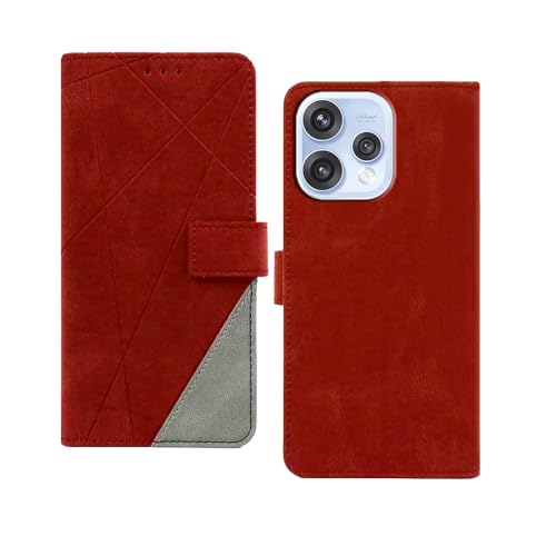 Image of amazon basics Oppo Reno 15 5G Flip Cover | Card Pockets Wallet & Stand | Flip Cover for Oppo Reno 15 5G (Red with Grey)