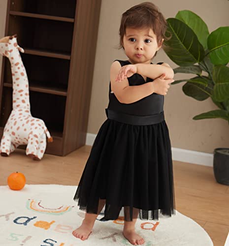 Tentide Baby Girl Black Dress Wedding Sleeveless V Neck A-Line Bridesmaid Party Dresses Princess Tulle Ball Gown (Black,3-6 Month) #TOP6