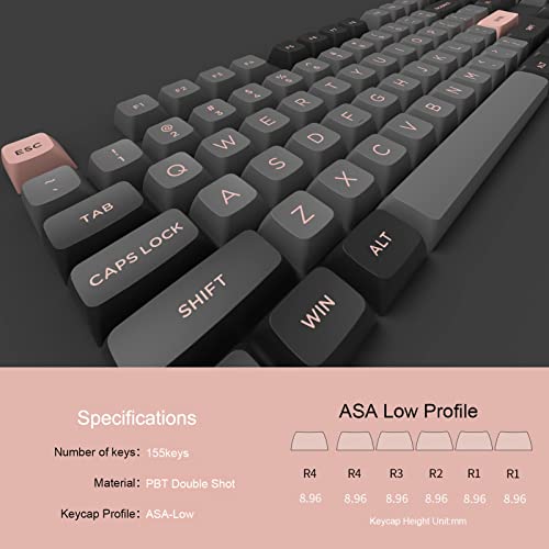 Akko Keycaps für Gaming Tastatur, ASA-Low Profile, PBT Double-Shot, Langlebig, Hoher Kontrast, Vollständig Tastenkappen Set für DIY Keyboard/Barebones Tastatur (Schwarz & Rosa, 155 Tasten) – Bild 3