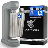 Luckymoose Infinity Wassersprudler mit 2x 1,25L langlebigen, spülmaschinenfesten Edelstahlflaschen – CO₂-sparende Sprudelwasser Maschine – Kompatibel mit den blauen 60l CO₂-Zylindern