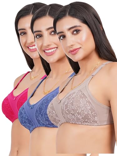Image of Lace Non Padded Bra in B, C and D Cup for Women - Made of Pure Cotton Full Coverage Over Size Non Wired Pushup Soft Cup for T-Shirt Saree Dress Sports Garment for Daily Use Everyday