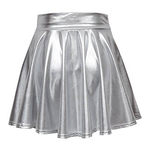 Urban CoCo Women's Shiny Flared Pleated Mini Skater Skirt - Image 4