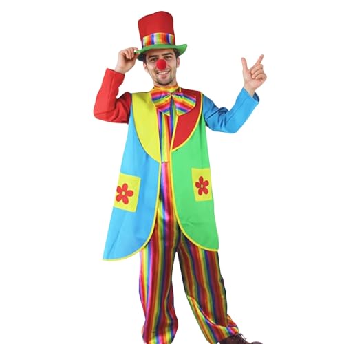 Dasongff Halloween - Disfraz de payaso asesino adulto con sombrero y nariz payaso, terrificar payasos, mono para Halloween, carnaval, fiesta, bromista, circo Cosplay, amarillo, XXL
