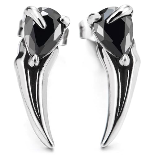 Pendientes de garra gótica en acero inoxidable con gema negra para hombre