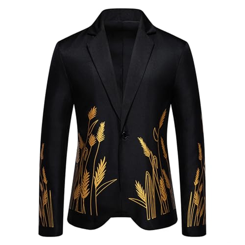 Men's Gold Embroidered Suit Jacket Wedding Blazer One Button Formal Tuxedo Jackets for Party, Prom, Dinner