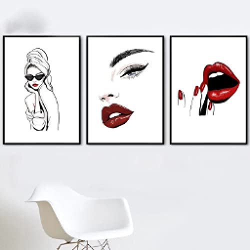 Toile peinture cils et lèvres rouges impression d'art moderne haute définition
