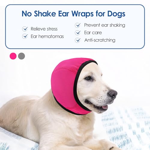Image of Dog Ear Wraps Dog Calming Hoodie Anxiety Relief Ear Cover for Dogs | Water Resistant Noise Protection Ears Muffs for Firework, Grooming, Thunderstorms, Swimming, Bathing, Hot Pink M