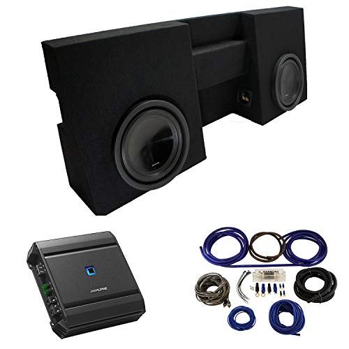 Compatible with 2005-2015 Toyota Tacoma Double Cab Truck Alpine SWT-10S4 Dual 10" Sub Box Enclosure with S-A60M Amplifier & 4GA Amp Kit