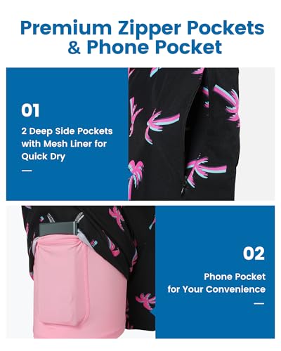 Image of maamgic Mens Swim Trunks with Compression Liner 5 Inch, Quick Dry Bathing Suit with Zipper Pockets, No-Chafing Swim Shorts