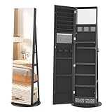 Froadp 3-in-1 Schmuckschrank mit LED-Beleuchtung und Spiegel 360° Drehbarer Stehendes Spiegelschrank 161 x 54,5 x 10 cm Abschließbarer Schmuckaufbewahrung Ganzkörperspiegel, Schwarz