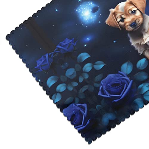 Sets de table chiot et rose bleue rectangulaires pour decoration de table x6 - 7
