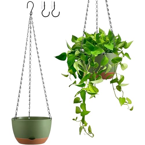 Kvetto Set of 2 Hanging Planters for Indoor Outdoor Plants 8 Inch Self-Watering Hanging Flower Pots with Drainage Hole & Removable Water-Storage Tray (Hooks)