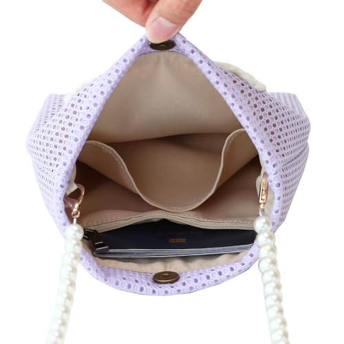 Crossbody Bag for Women & Girls - Small Mesh Purse Wallet with Original Design, Perfect as Vacation & Travel Essentials, Beach Bag, or Gift (Purple)3