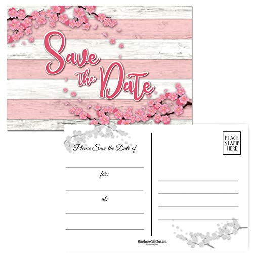 Image of Stonehouse Collection | Rustic Pink Floral Save The Date Postcards | 40 Wedding, Baby Shower, Birthdays, Celebration Announcements | Great For Any Occasion | 4 inch x 6 inch Postcards - Made in the USA