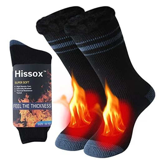 Hissox Hiking Warm Winter Socks, Fleece Line Thermal Socks for Women Extreme Cold weather, Warm Boot Fleeze Socks Heavy Fuzzy Sleeping Socks 1 Pair Black and Grey Women Size 9-10