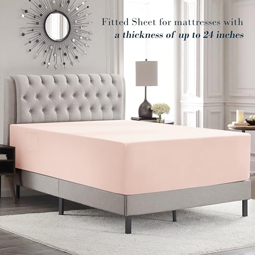 Image of Mocassi Luxury 6-Piece Sheet Set, Ultra Soft 1800 Premium Hotel Quality Microfiber Sheet Set, Fits Mattresses Up to 18 to 24 Inches Extra Deep Pocket - Breathable and Secure Fit, Queen, Blush