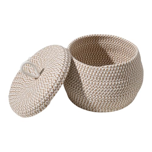 Cesta de almacenamiento de cuerda, contenedor, cesta de pasto marino, cesta de almacenamiento de mantas, ratán, cesta decorativa de mimbre con tapa, cesta redonda pequeña, cesta de almacenamiento