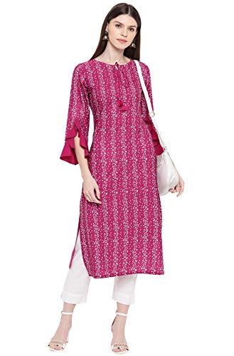 Image of Janasya Women's Magenta Poly Crepe Kurta