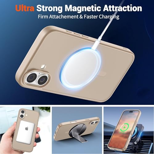 Image of SUPFINE Magnetic for iPhone 16 Case (Compatible with MagSafe)(Military Grade Drop Protection) Translucent Matte Shockproof with Anti-Fingerprint Phone Cover,Desert Gold