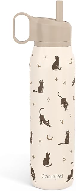 SANDJEST Cat Stainless Steel Water Bottle with Twist Lid 20oz, Travel Insulated Water Bottles for Sports & Gym, Gift for Women Girls Friends Pet Lovers Cat Moms Birthday Christmas
