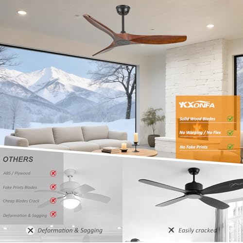 52 Inch Ceiling Fan No Light, 3-Blade Walnut Wood Ceiling Fan with Remote - image 2