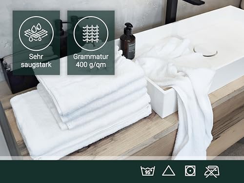 ZOLLNER Handtuch Set aus 4 Handtücher 50x100 cm & 2 Duschtücher 70x140 cm - saugstarke und weiche Tücher in weiß - mit praktischem Aufhänger - waschbar bis 95°C - Baumwolle - Hotelqualität