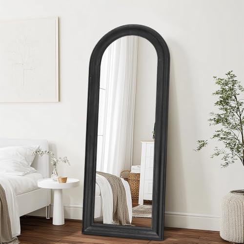 Image of 58x22 Solid Wood Arched Full Length Mirror, Elegant Black Finish