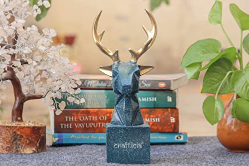 Image of Resin Deer Head Showpiece Geometrical Animal Figurine for Table Top Good Luck Vaastu (9 inch, Green)